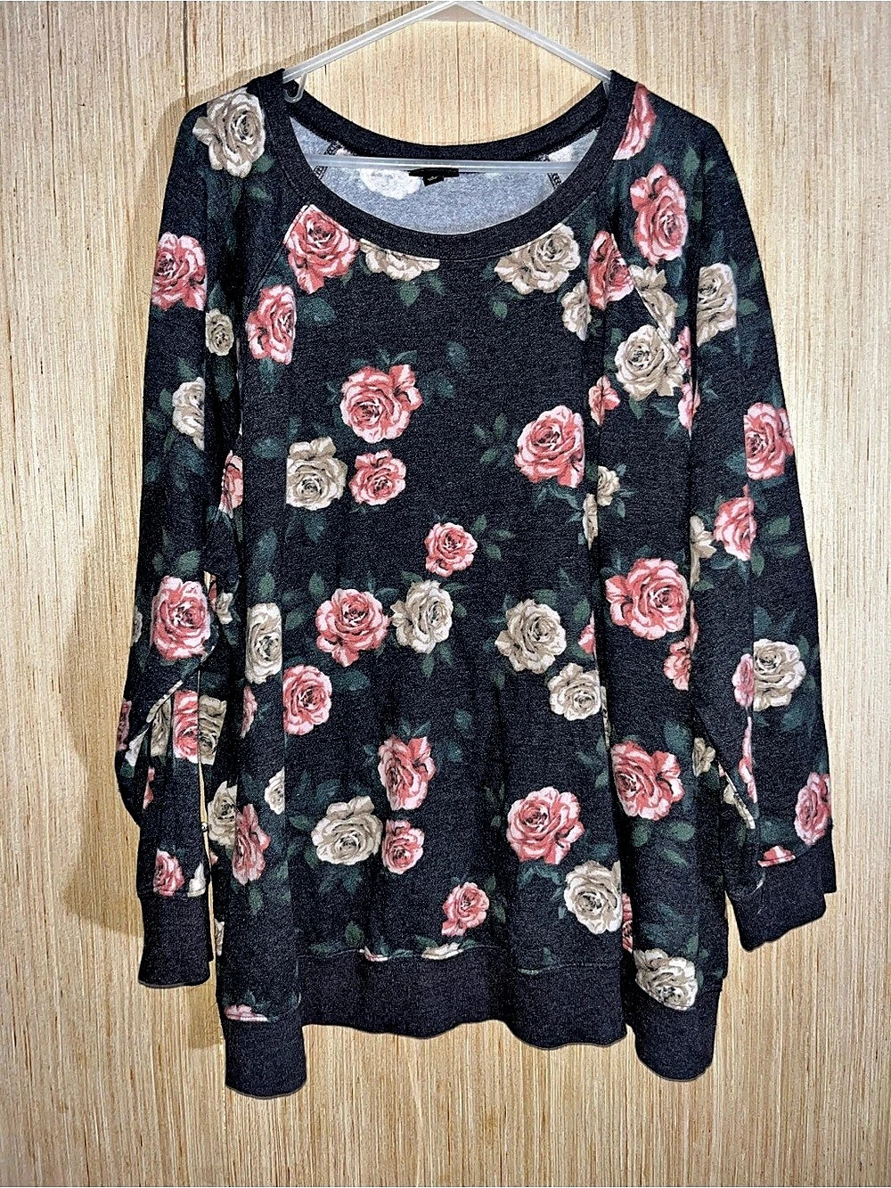 Torrid Black Sweatshirt with Pink Rose Print Long Sleeve Top